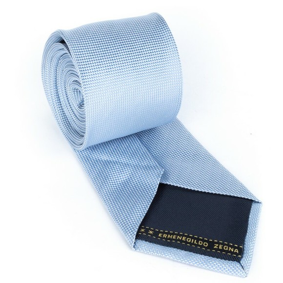 ERMENEGILDO ZEGNA LIGHT SKY BLUE, WHITE POLKA DOT TIE | MENS - Picture 2 of 3